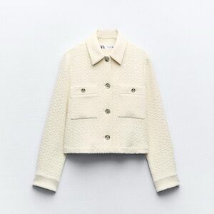 Zara Cream Cropped Blazer with Textured Fabric